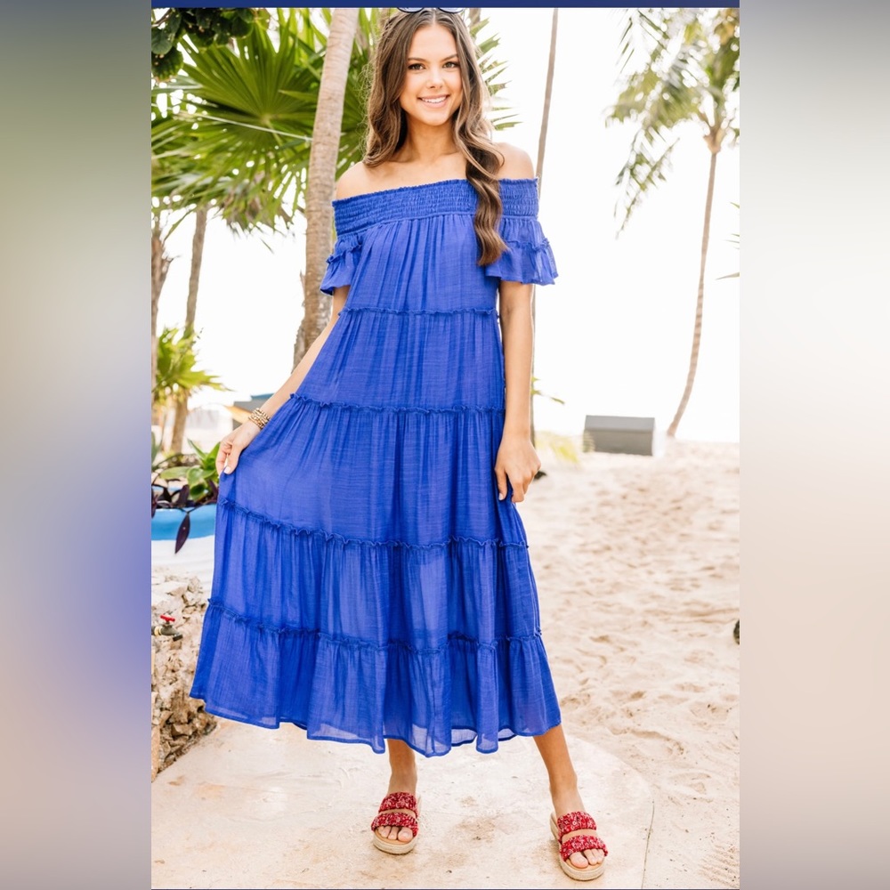 The Mint Julep, Off Shoulder Blue Dress